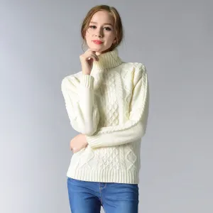 Long Sleeves Pure Color High Neck Diamond Sweater