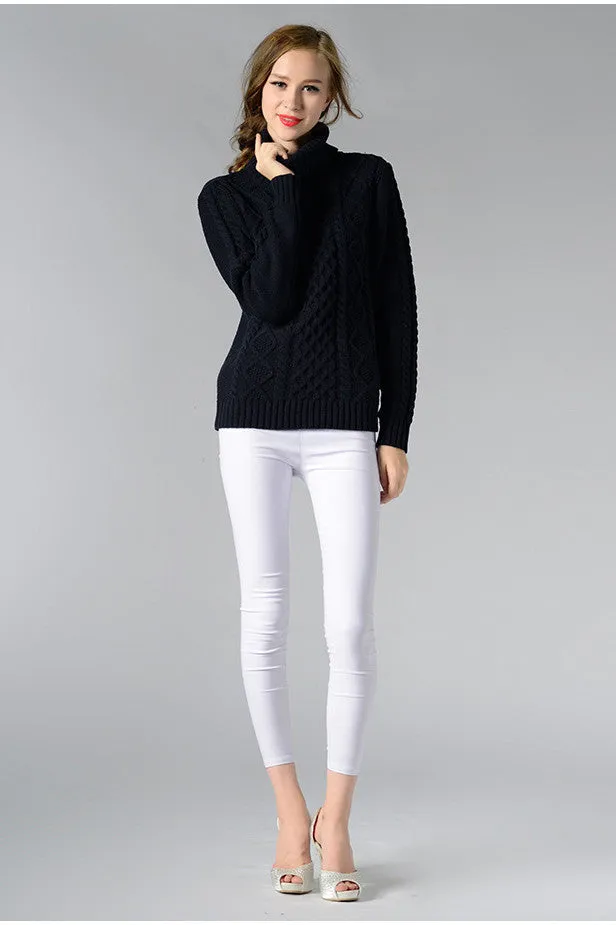 Long Sleeves Pure Color High Neck Diamond Sweater