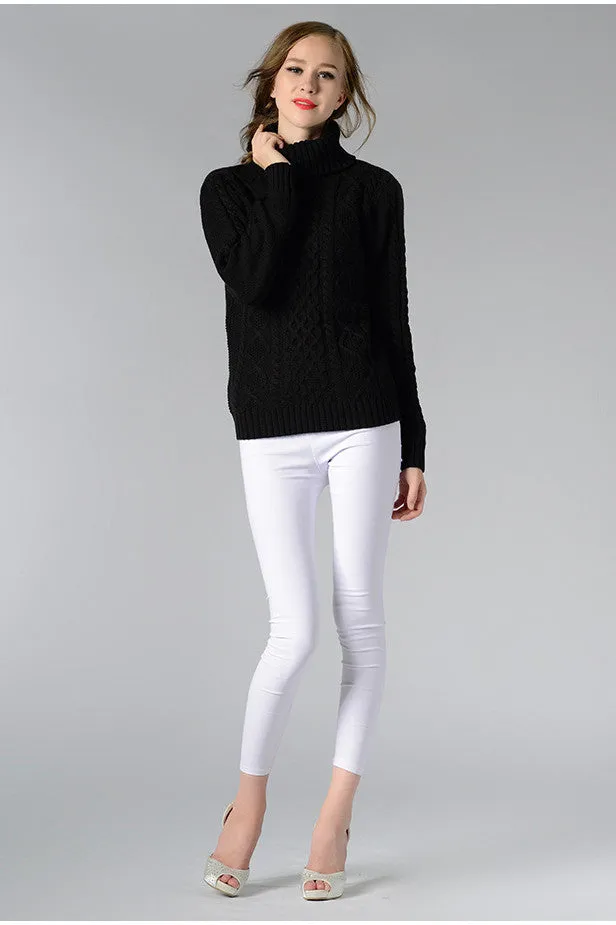 Long Sleeves Pure Color High Neck Diamond Sweater