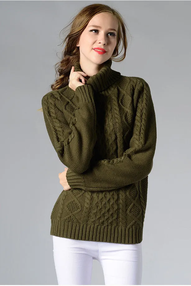 Long Sleeves Pure Color High Neck Diamond Sweater
