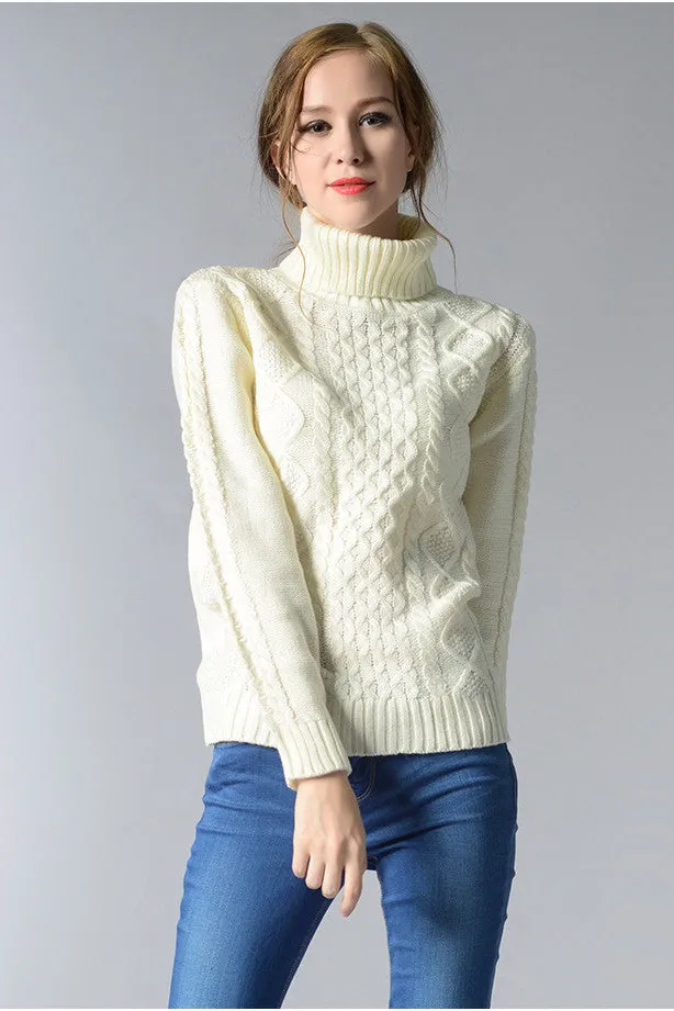 Long Sleeves Pure Color High Neck Diamond Sweater