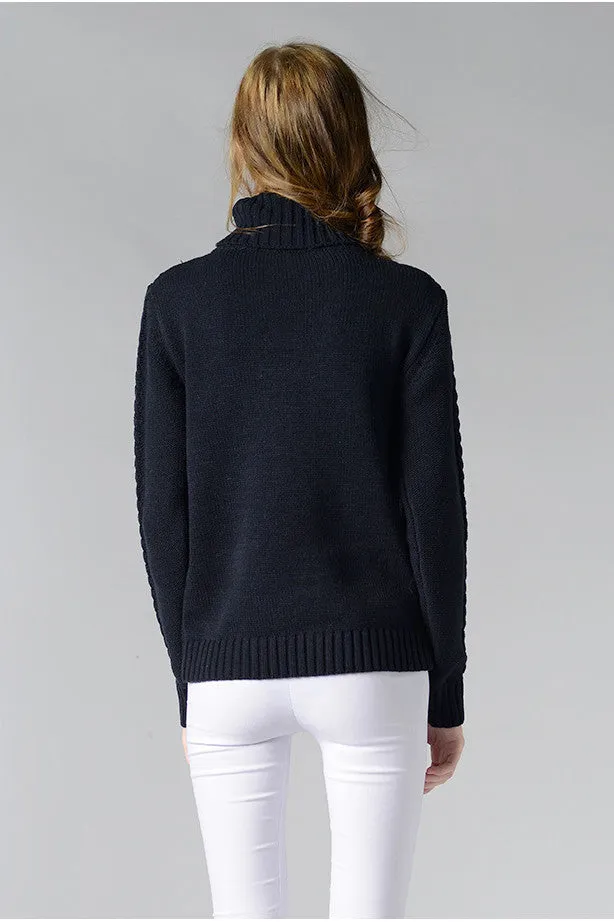 Long Sleeves Pure Color High Neck Diamond Sweater