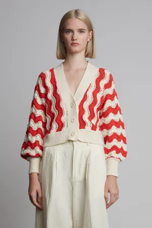 Luna Cardigan-Ivory & Red