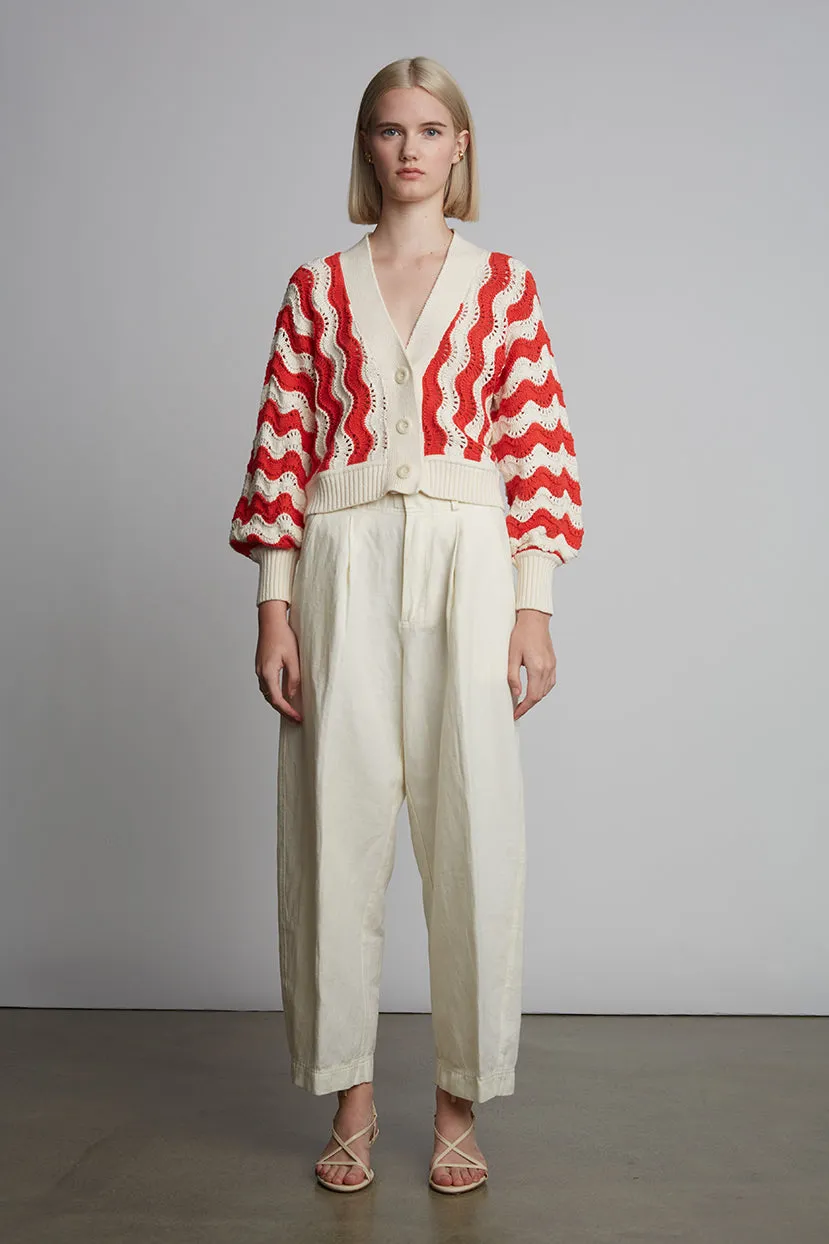 Luna Cardigan-Ivory & Red