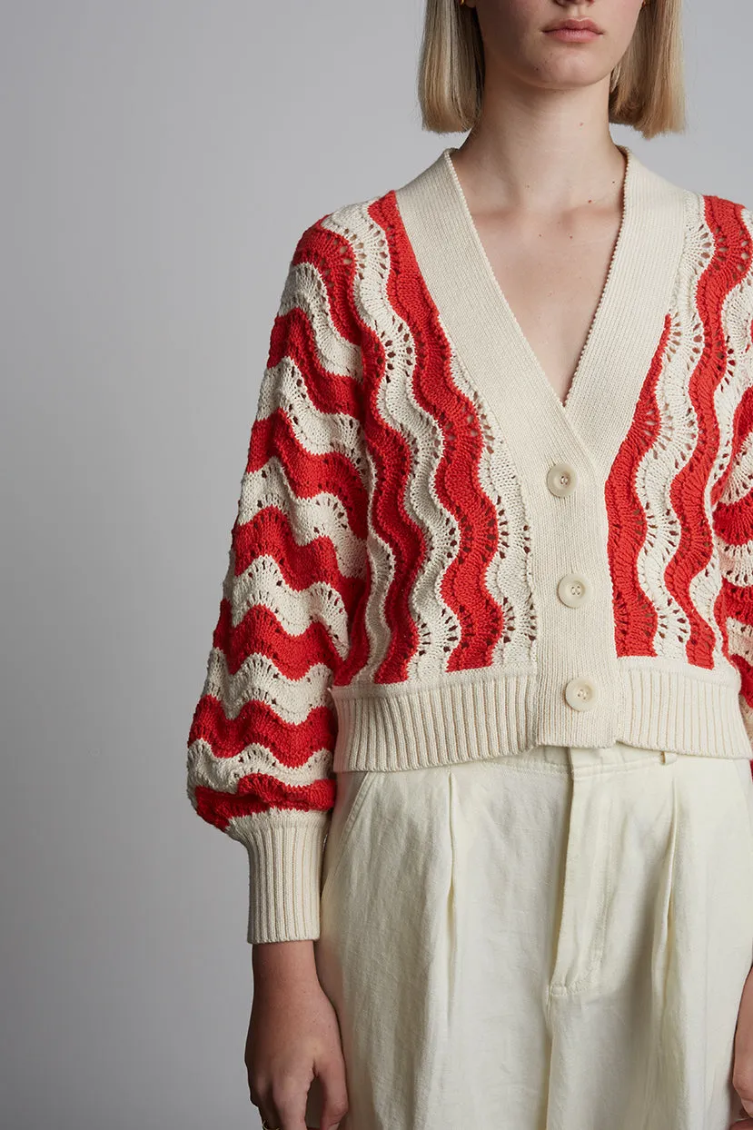 Luna Cardigan-Ivory & Red