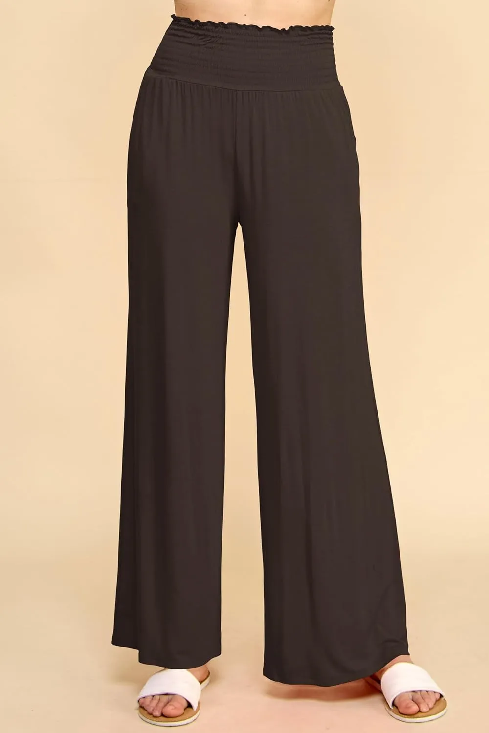 Made By Johnny Women's Elastic High Waisted Palazzo Pants Casual Wide Leg Long Lounge Pant Trousers with Pocket