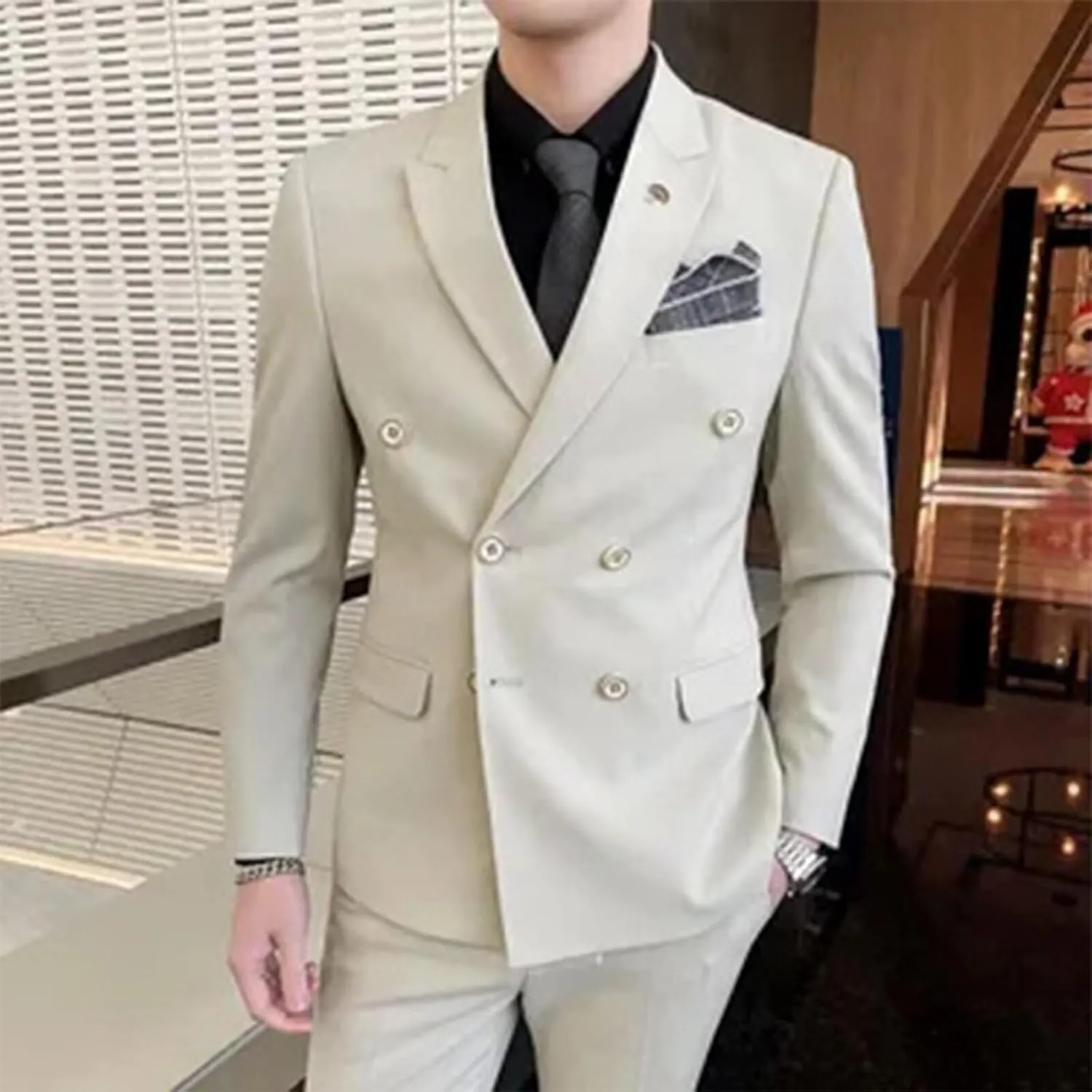 Men Suits Double Breasted Slim Fit Blazer Jackets Pants Business Party 2Pieces Formal Prom Groom Wedding Tuxedos