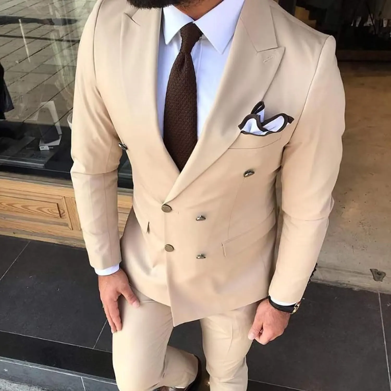 Men Suits Double Breasted Slim Fit Blazer Jackets Pants Business Party 2Pieces Formal Prom Groom Wedding Tuxedos