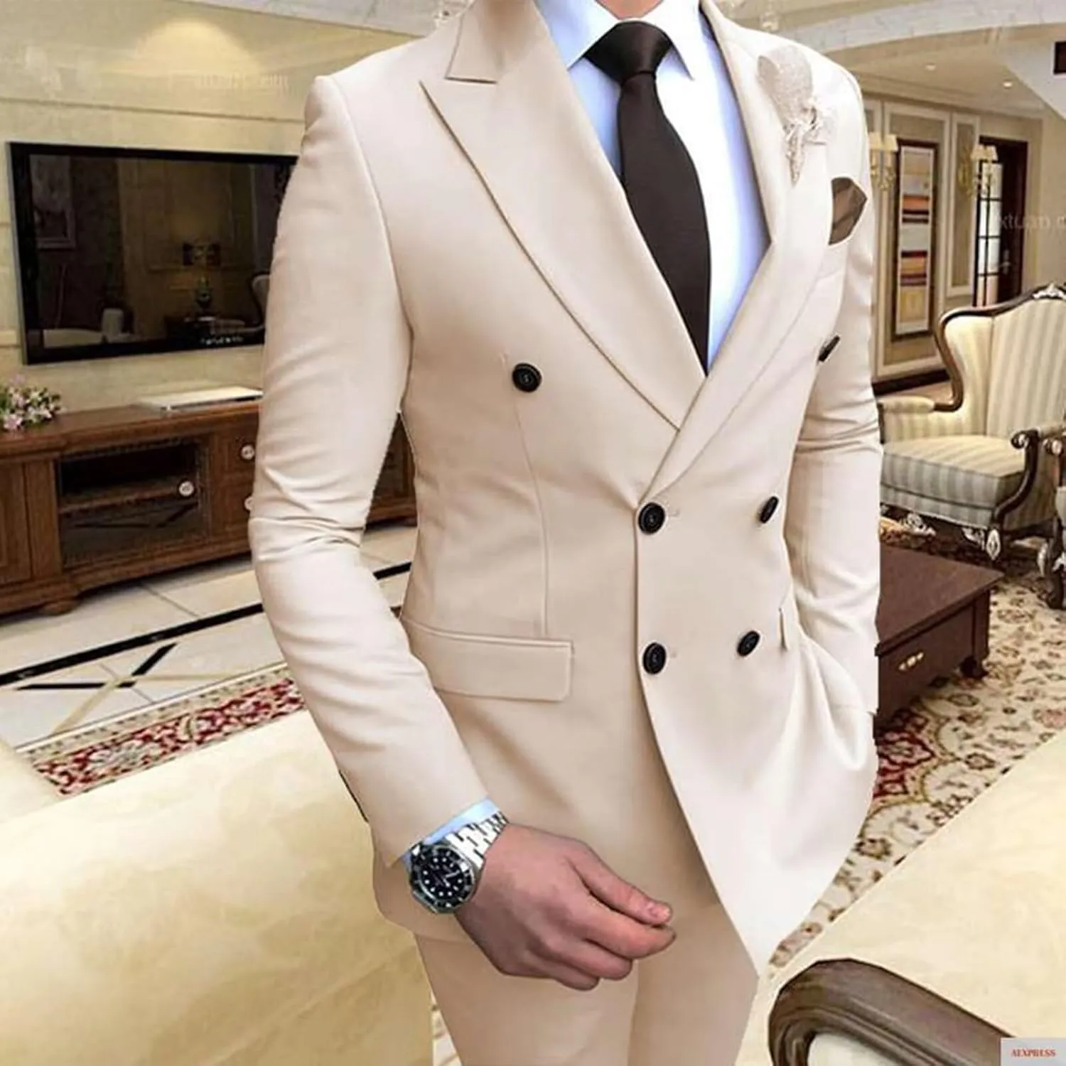 Men Suits Double Breasted Slim Fit Blazer Jackets Pants Business Party 2Pieces Formal Prom Groom Wedding Tuxedos