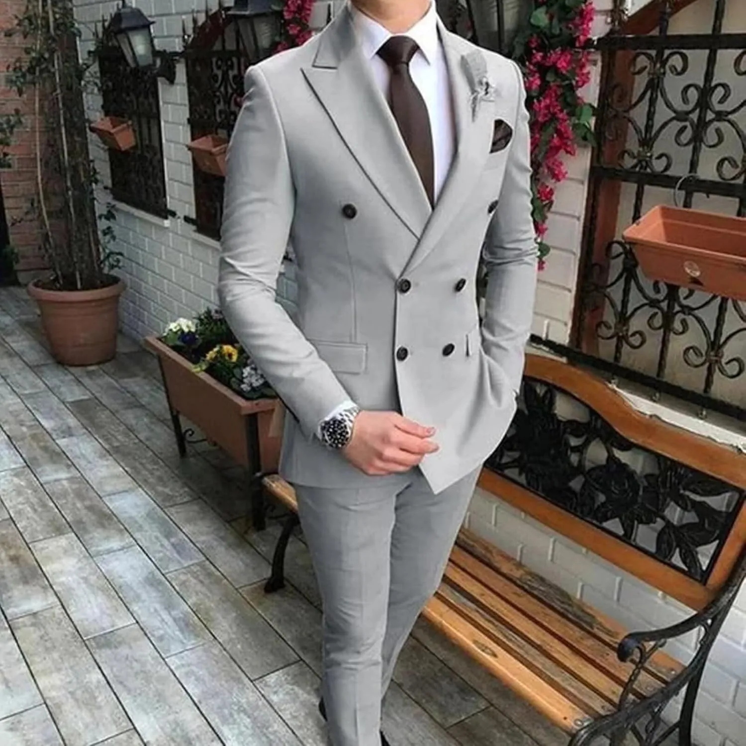Men Suits Double Breasted Slim Fit Blazer Jackets Pants Business Party 2Pieces Formal Prom Groom Wedding Tuxedos