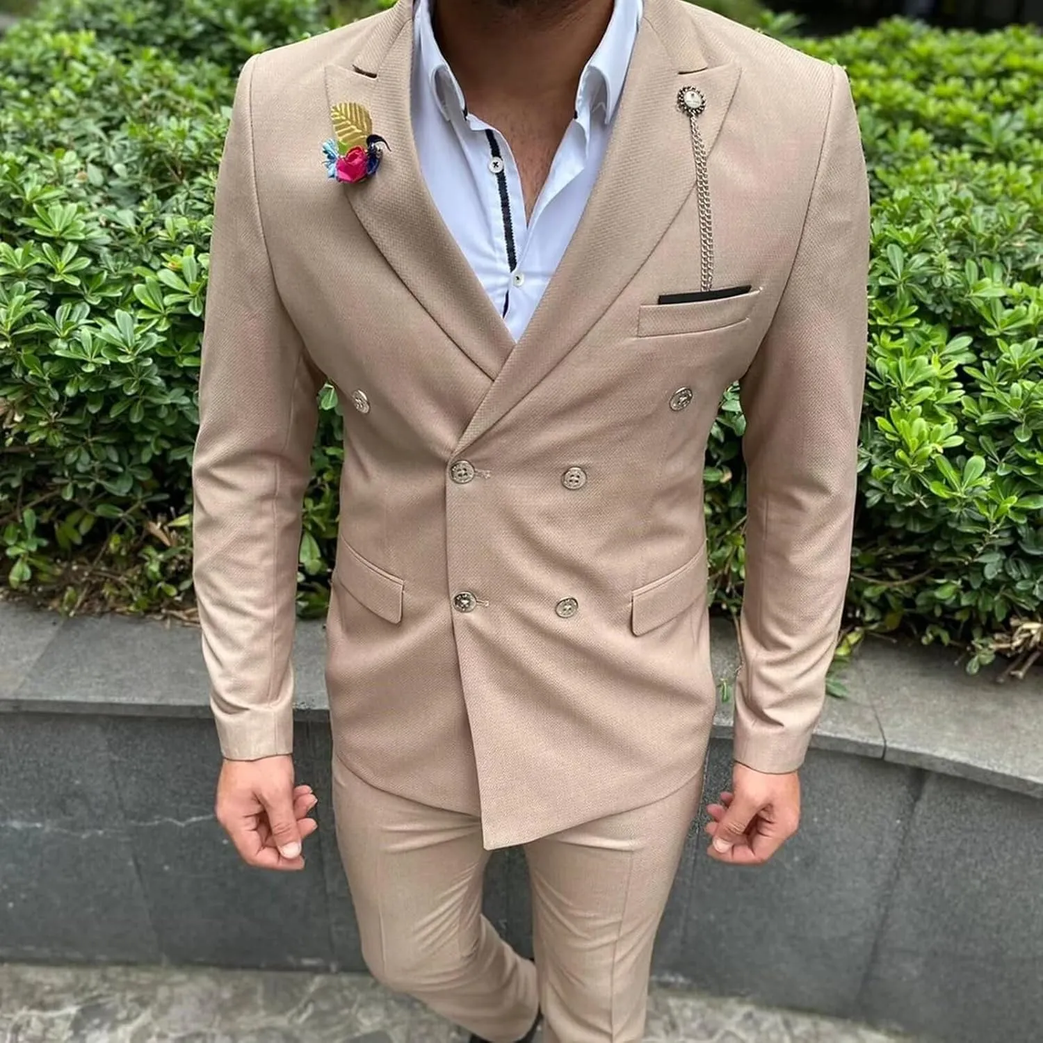 Men Suits Double Breasted Slim Fit Blazer Jackets Pants Business Party 2Pieces Formal Prom Groom Wedding Tuxedos
