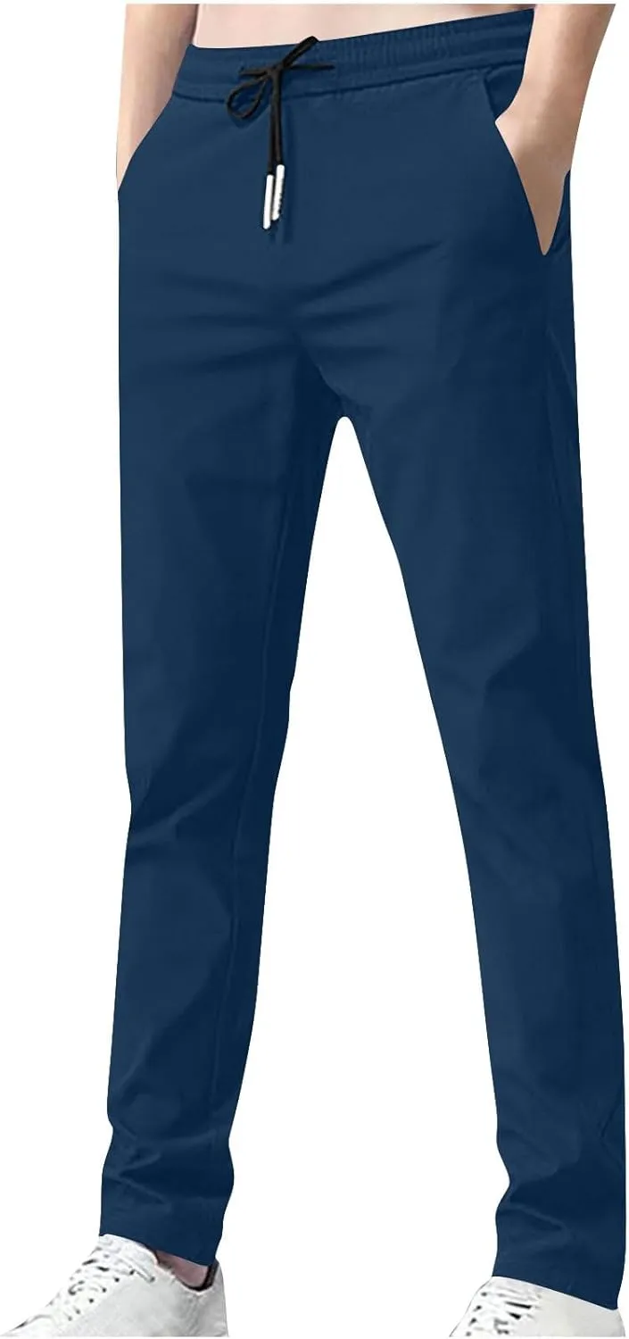 Mens Big and Tall Pants Casual Summer Workout Athletic Pants Elastic Waist Slim Fit Trousers with Pockets