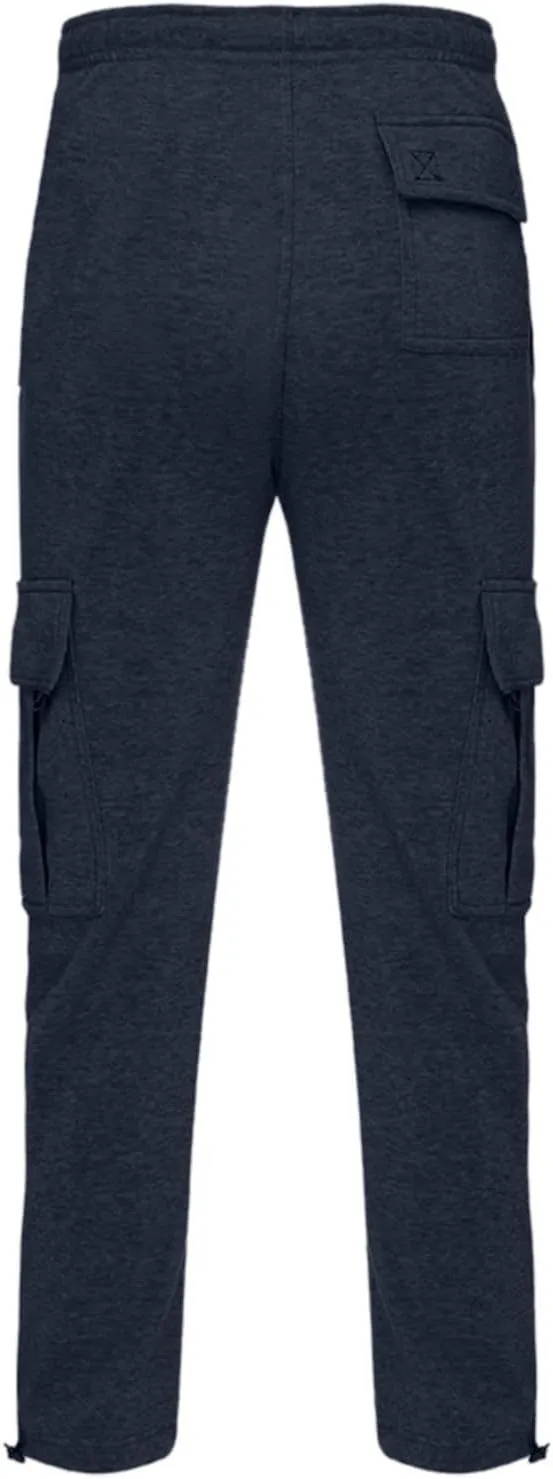 Men's Cargo Pants Fleece Casual Joggers Athletic Pants Cotton Drawstring Loose Fit Straight Sweatpants