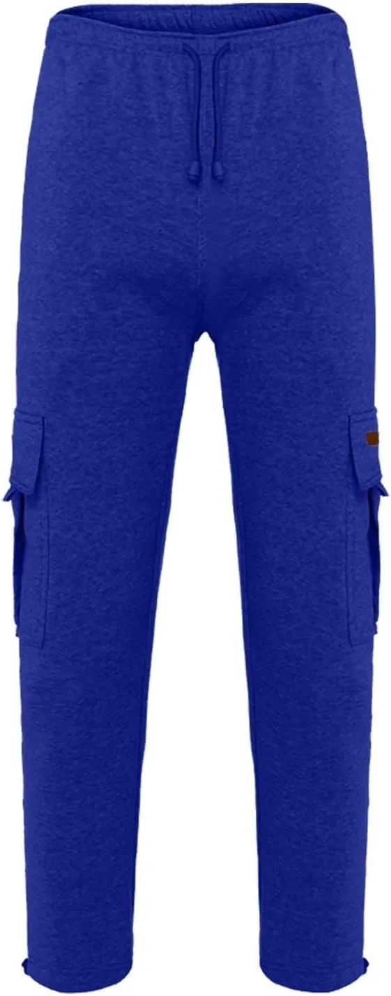 Men's Cargo Pants Fleece Casual Joggers Athletic Pants Cotton Drawstring Loose Fit Straight Sweatpants