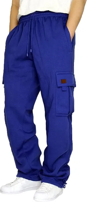 Men's Cargo Pants Fleece Casual Joggers Athletic Pants Cotton Drawstring Loose Fit Straight Sweatpants