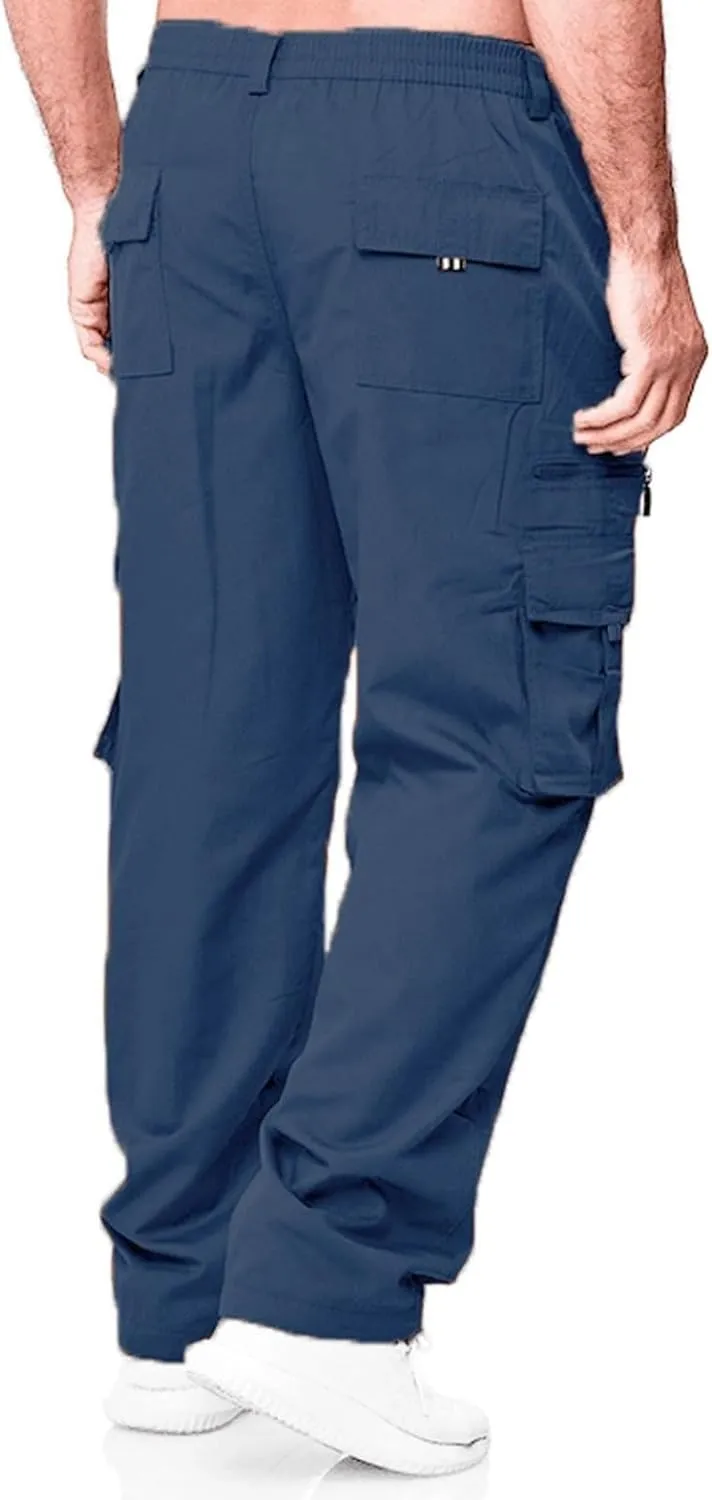 Mens Cargo Pants Relaxed Fit Cotton Hiking Sweatpants Casual Athletic Joggers Outdoor Trousers with Pockets