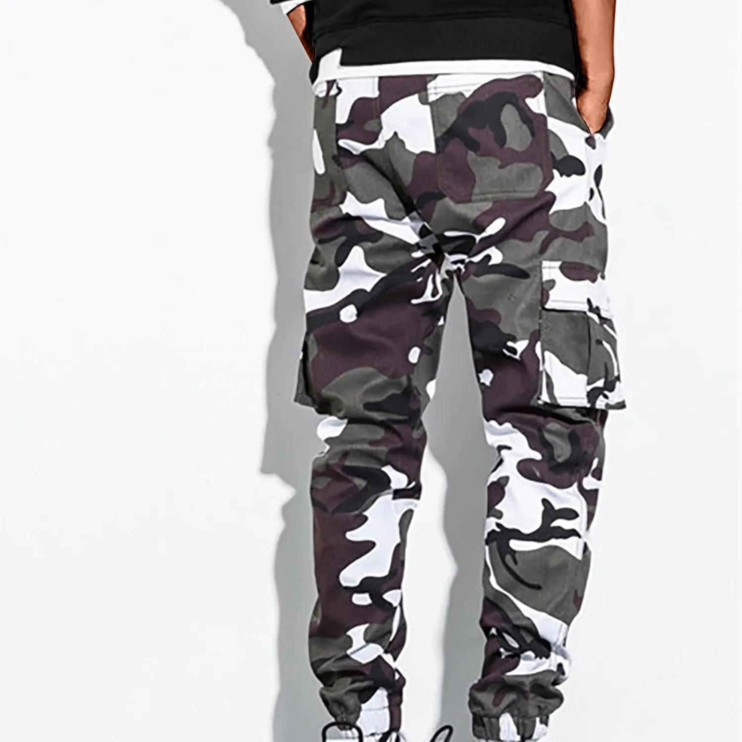 Men's Cargo Pants Slim Fit Army Military Camo Pants Flex Stretch Work Hiking Pants Casual Workout Joggers with Pocket