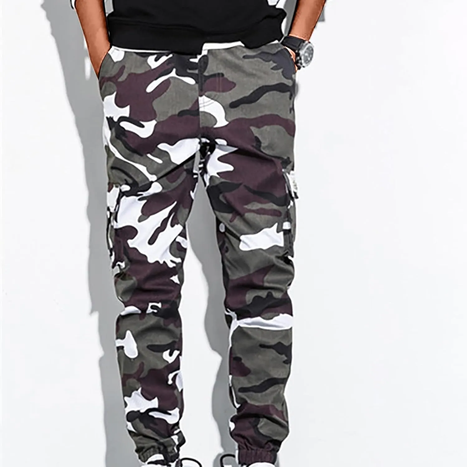 Men's Cargo Pants Slim Fit Army Military Camo Pants Flex Stretch Work Hiking Pants Casual Workout Joggers with Pocket