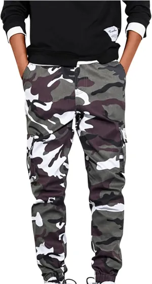 Men's Cargo Pants Slim Fit Army Military Camo Pants Flex Stretch Work Hiking Pants Casual Workout Joggers with Pocket