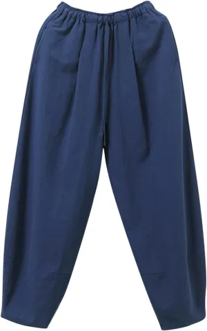 Mens Cotton Wide Leg Harem Pants Loose Fit Workout Training Sweatpants with Drawstrings Trendy Casual Pant for Streetwear