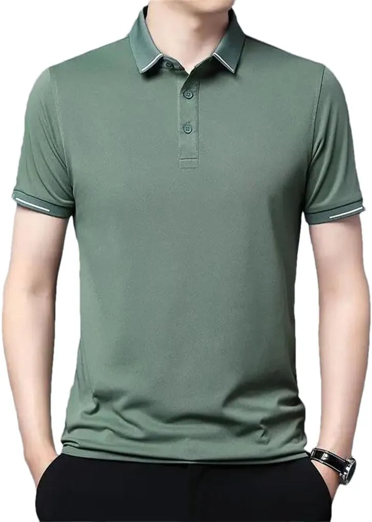 Mens Short Sleeve Solid Polo Shirts Summer Quick Dry Breathable Male Clothes Business Casual Lapel Loose Tees Tops