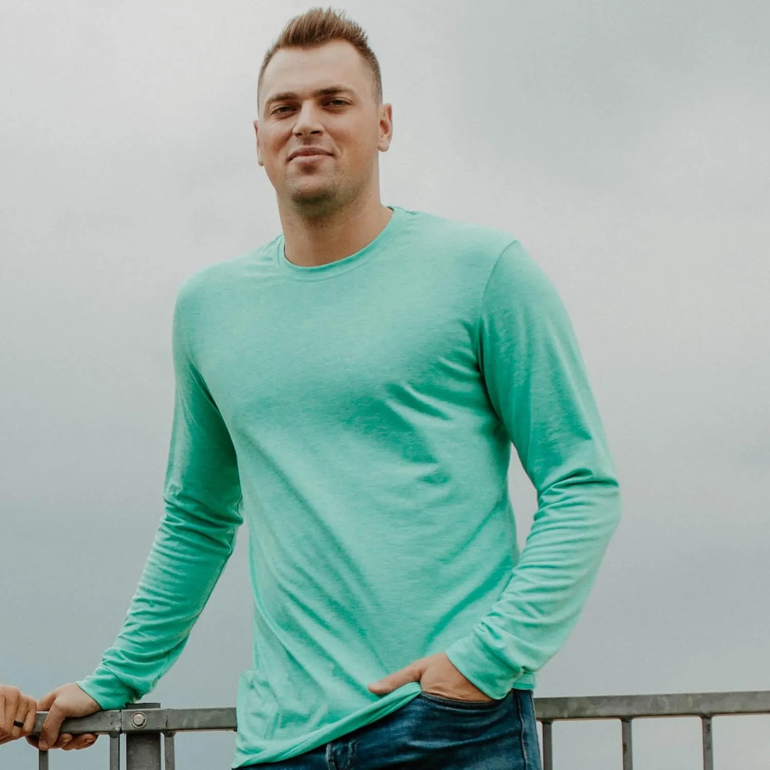 Men's Tall Slim-Fit Long Sleeve Crewneck T-Shirt, Super Soft Poly Blend Long Tee
