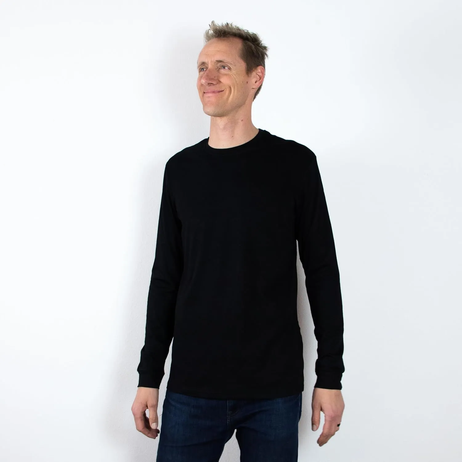 Men's Tall Slim-Fit Long Sleeve Crewneck T-Shirt, Super Soft Poly Blend Long Tee