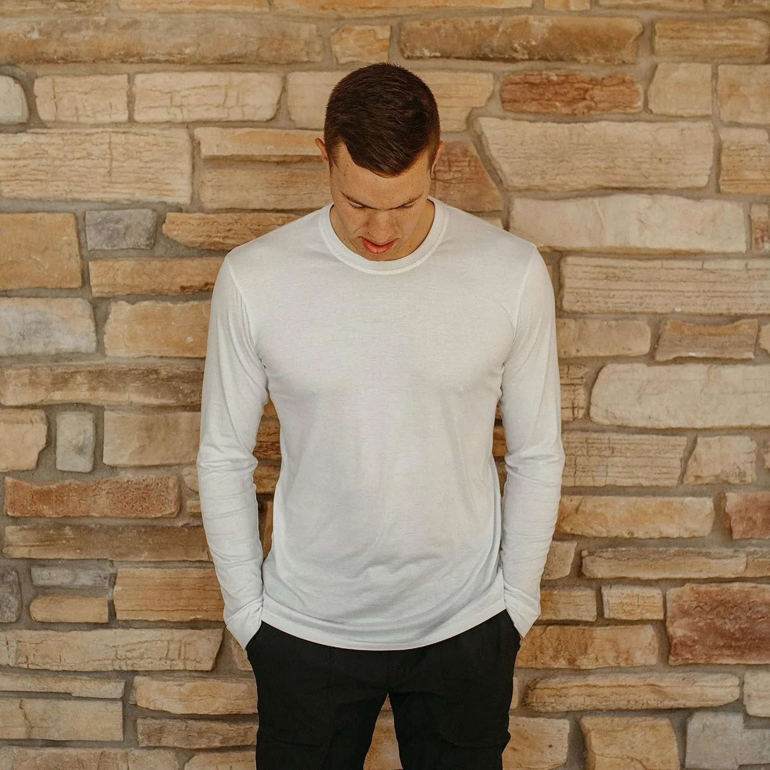 Men's Tall Slim-Fit Long Sleeve Crewneck T-Shirt, Super Soft Poly Blend Long Tee