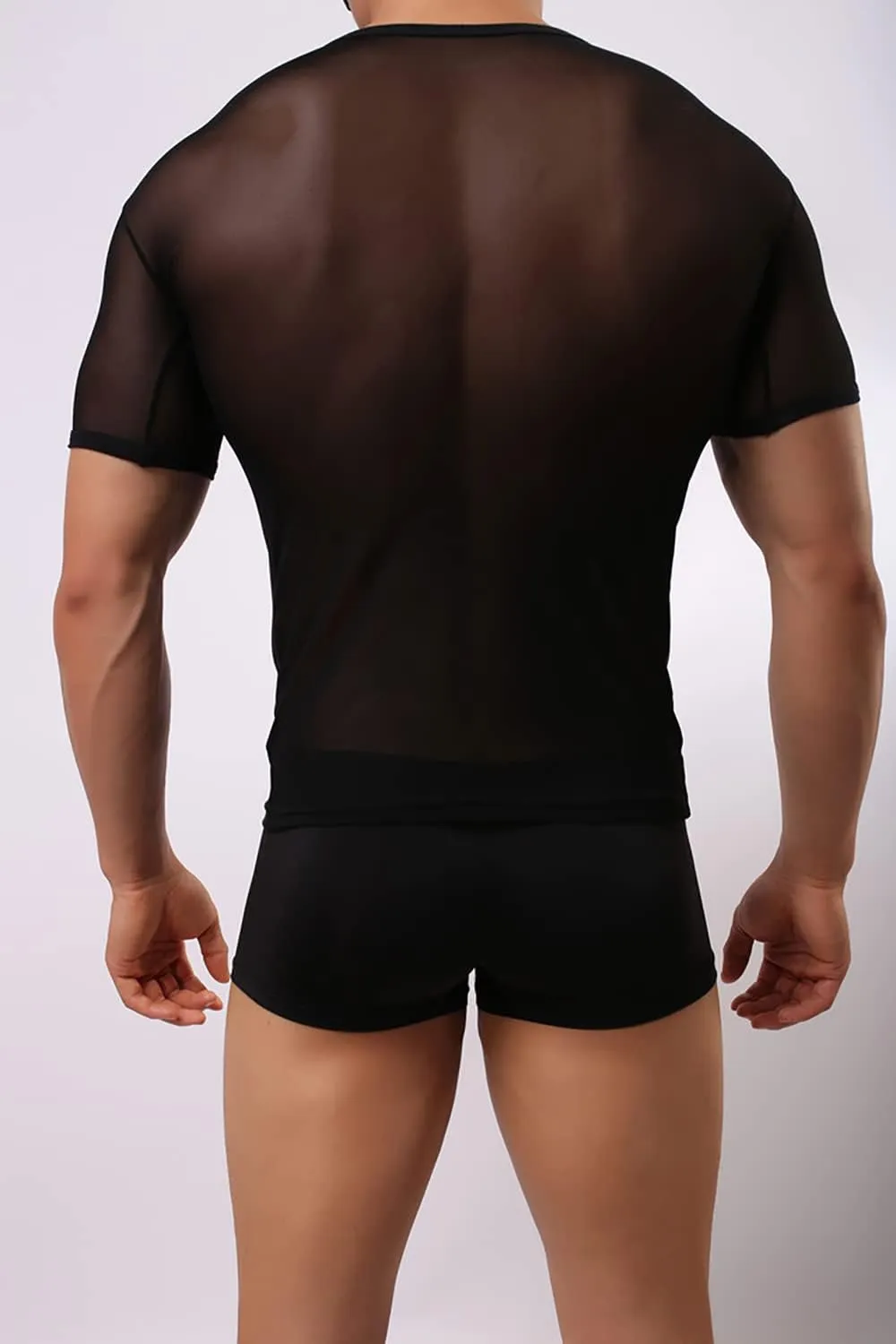 Men's Undershirts Sexy Mesh Shirt See Through T Shirts Workout Tees Top