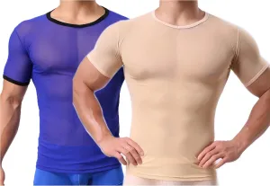 Men's Undershirts Sexy Mesh Shirt See Through T Shirts Workout Tees Top