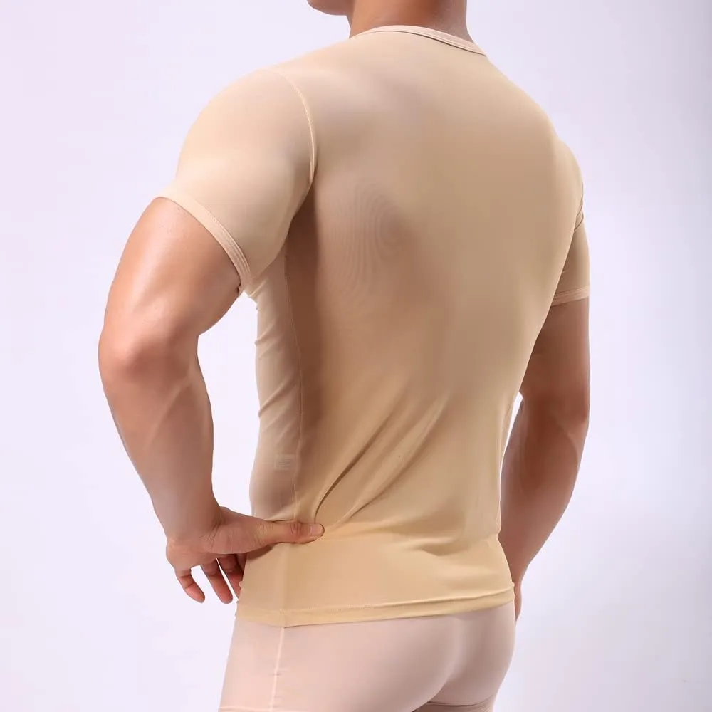 Men's Undershirts Sexy Mesh Shirt See Through T Shirts Workout Tees Top