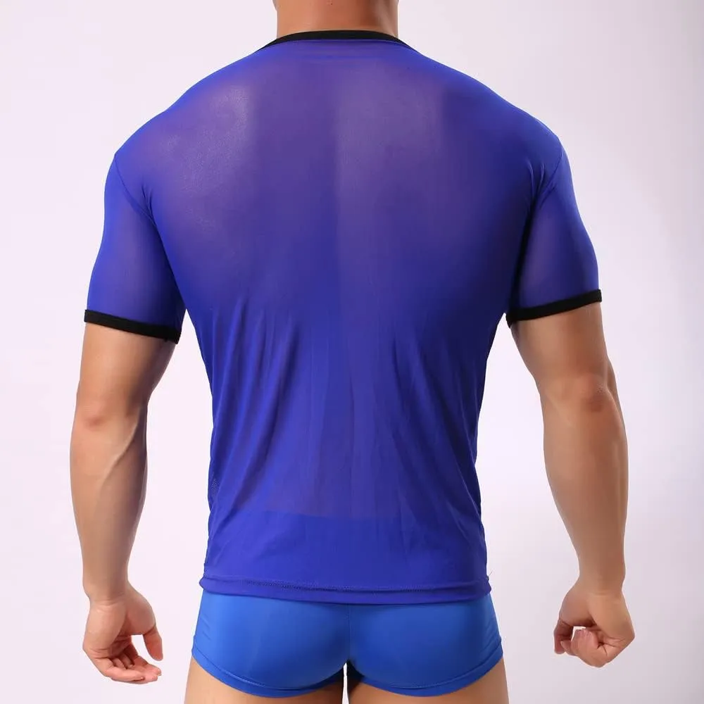 Men's Undershirts Sexy Mesh Shirt See Through T Shirts Workout Tees Top