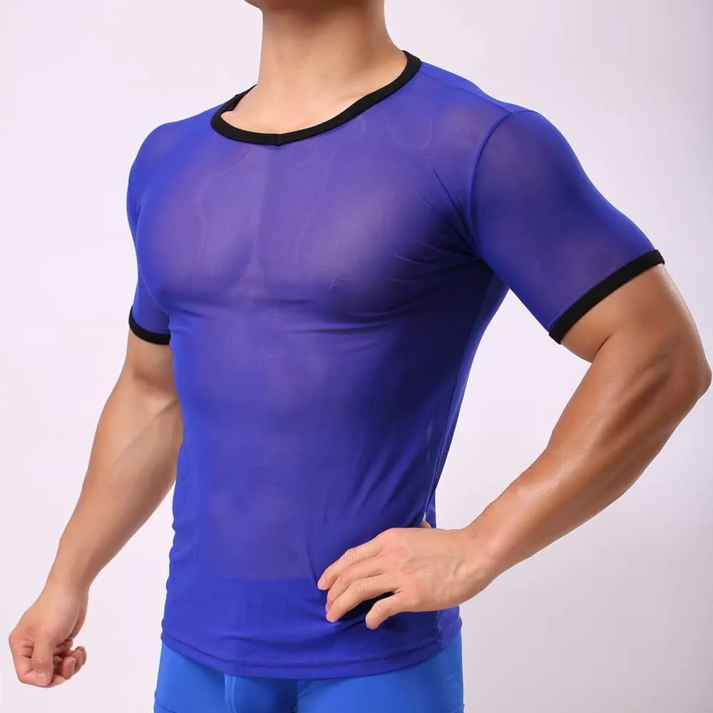 Men's Undershirts Sexy Mesh Shirt See Through T Shirts Workout Tees Top