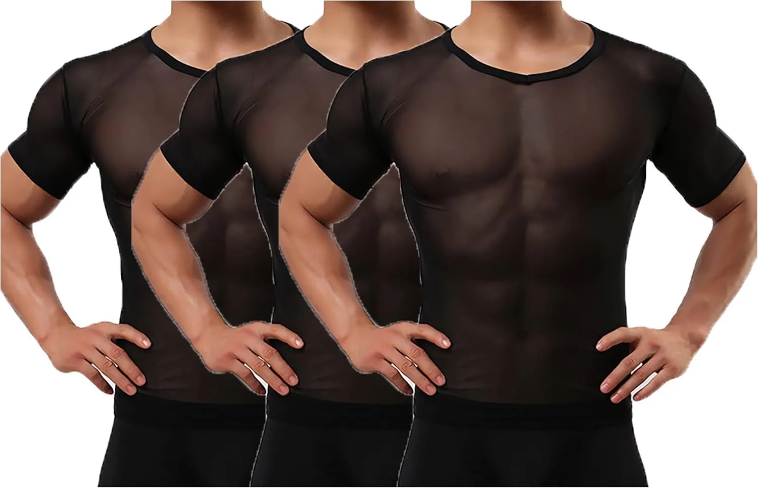 Men's Undershirts Sexy Mesh Shirt See Through T Shirts Workout Tees Top