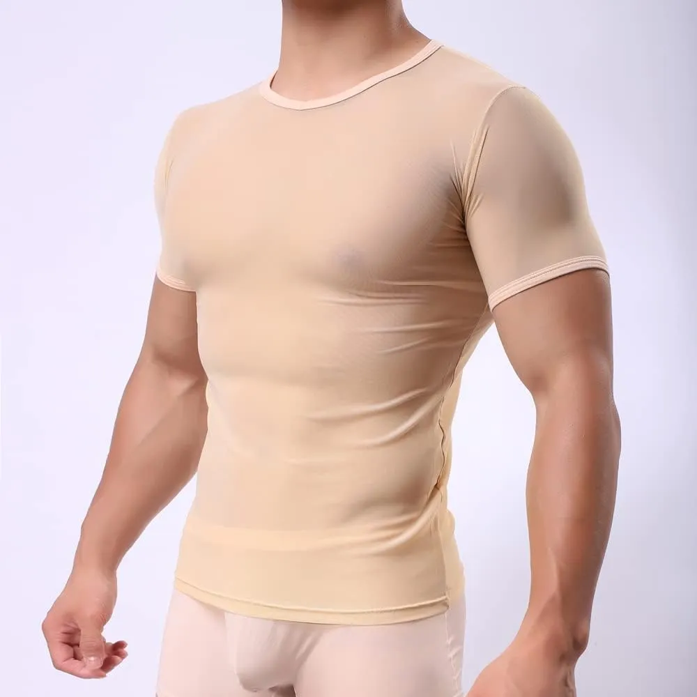 Men's Undershirts Sexy Mesh Shirt See Through T Shirts Workout Tees Top