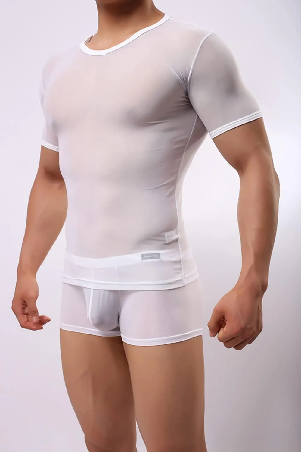 Men's Undershirts Sexy Mesh Shirt See Through T Shirts Workout Tees Top