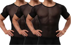 Men's Undershirts Sexy Mesh Shirt See Through T Shirts Workout Tees Top