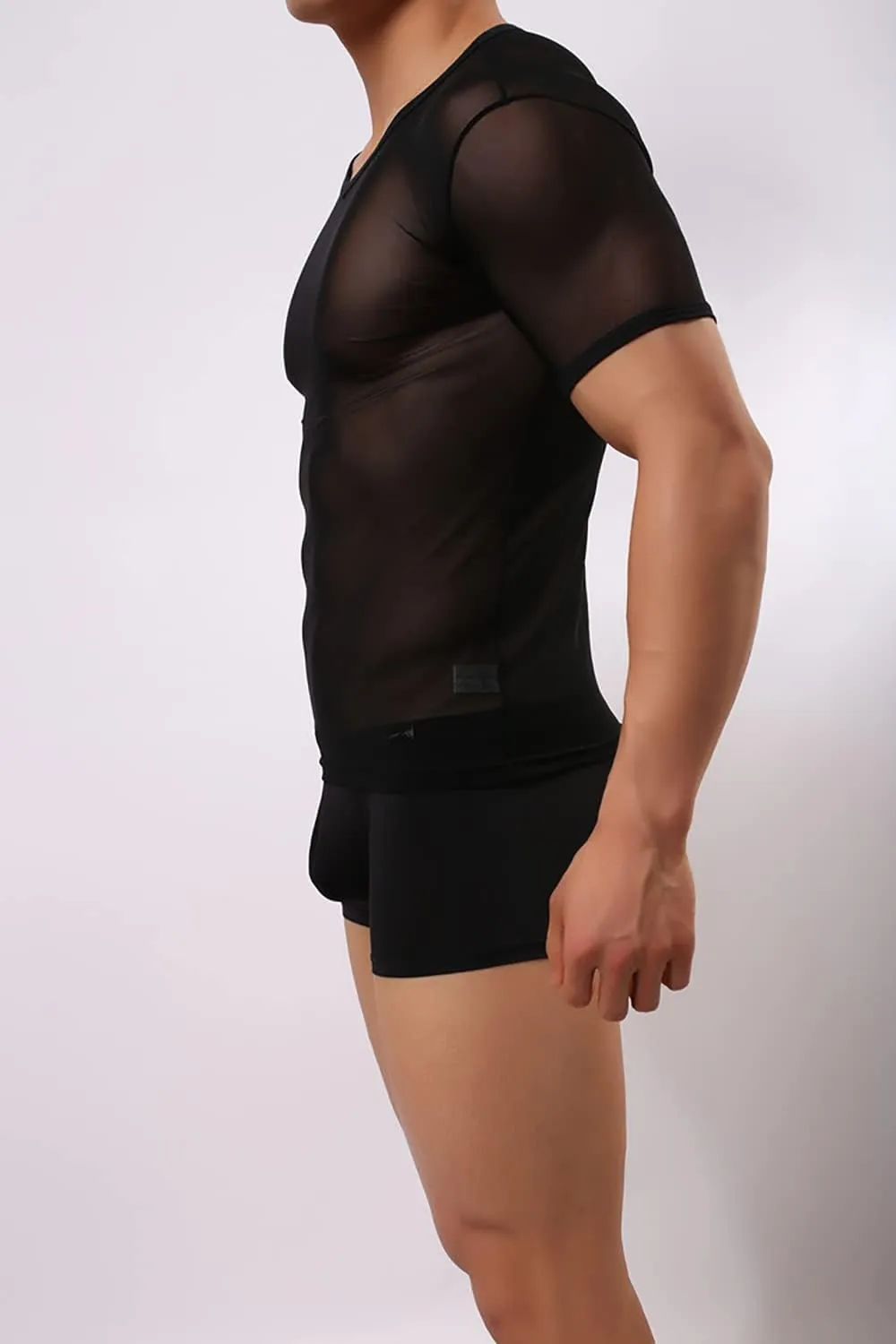 Men's Undershirts Sexy Mesh Shirt See Through T Shirts Workout Tees Top