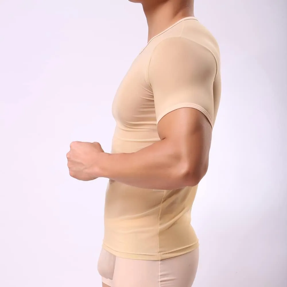 Men's Undershirts Sexy Mesh Shirt See Through T Shirts Workout Tees Top