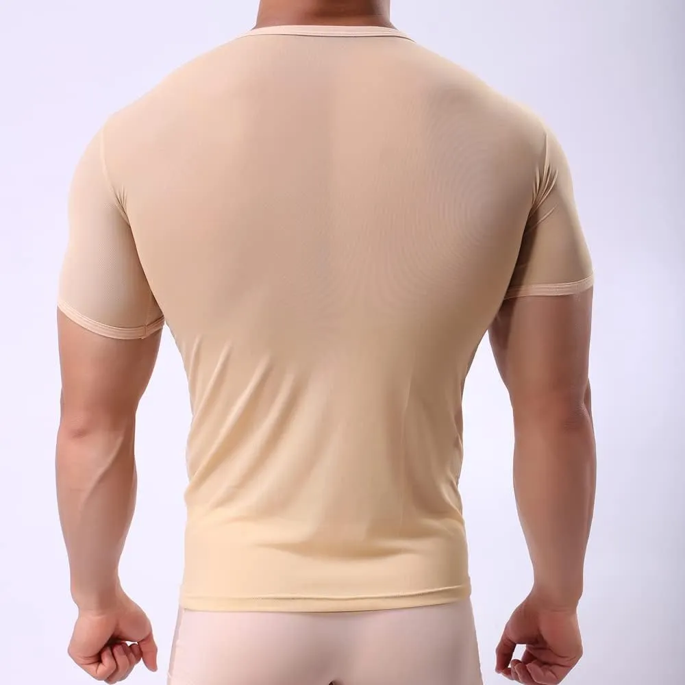 Men's Undershirts Sexy Mesh Shirt See Through T Shirts Workout Tees Top