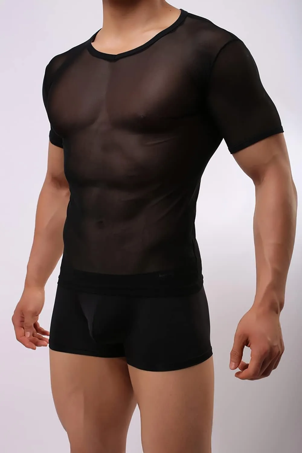 Men's Undershirts Sexy Mesh Shirt See Through T Shirts Workout Tees Top