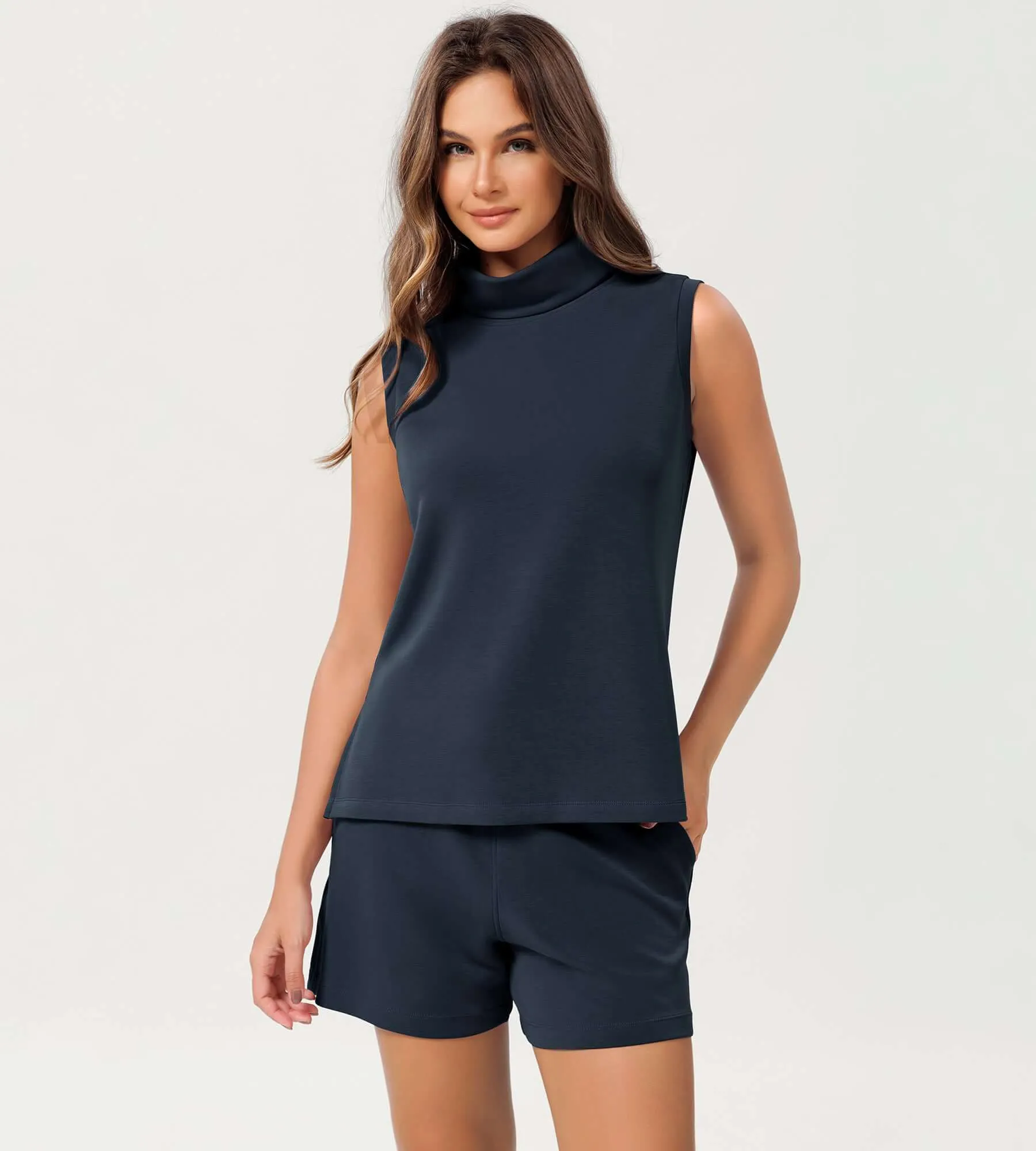 Modal Soft Casual Sleeveless Turtleneck Pullover Tops