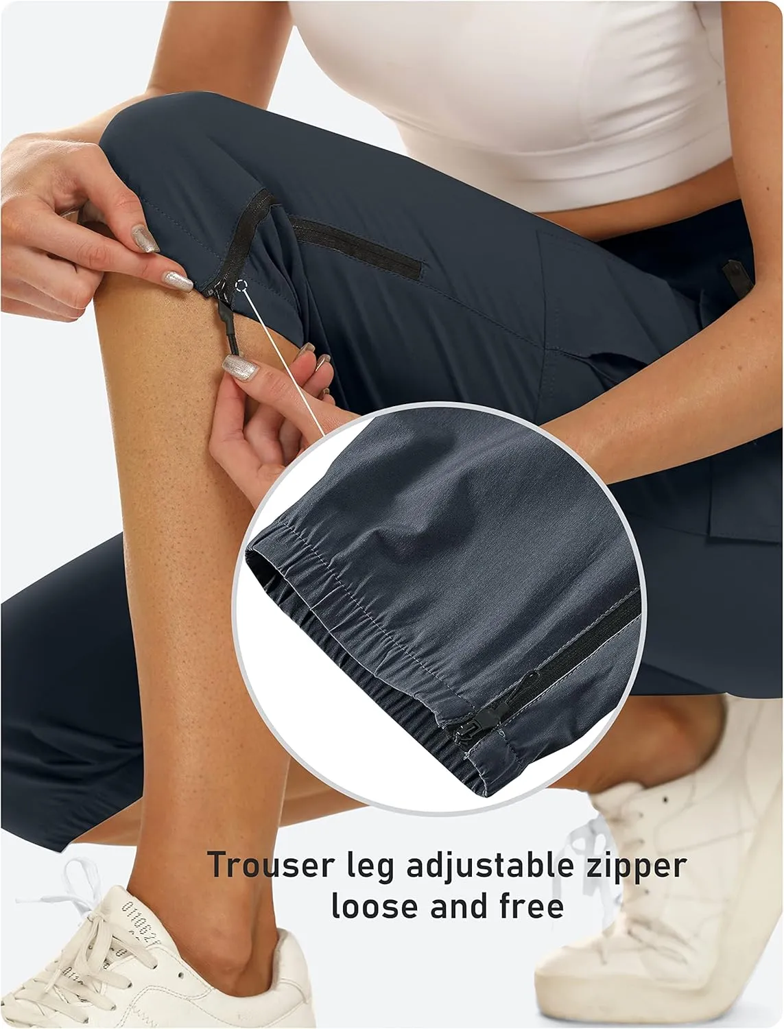 MoFiz Women's Capris Cargo Hiking Pants Lightweight Quick Dry Outdoor Athletic Running Sports Travel Summer Zipper Pockets