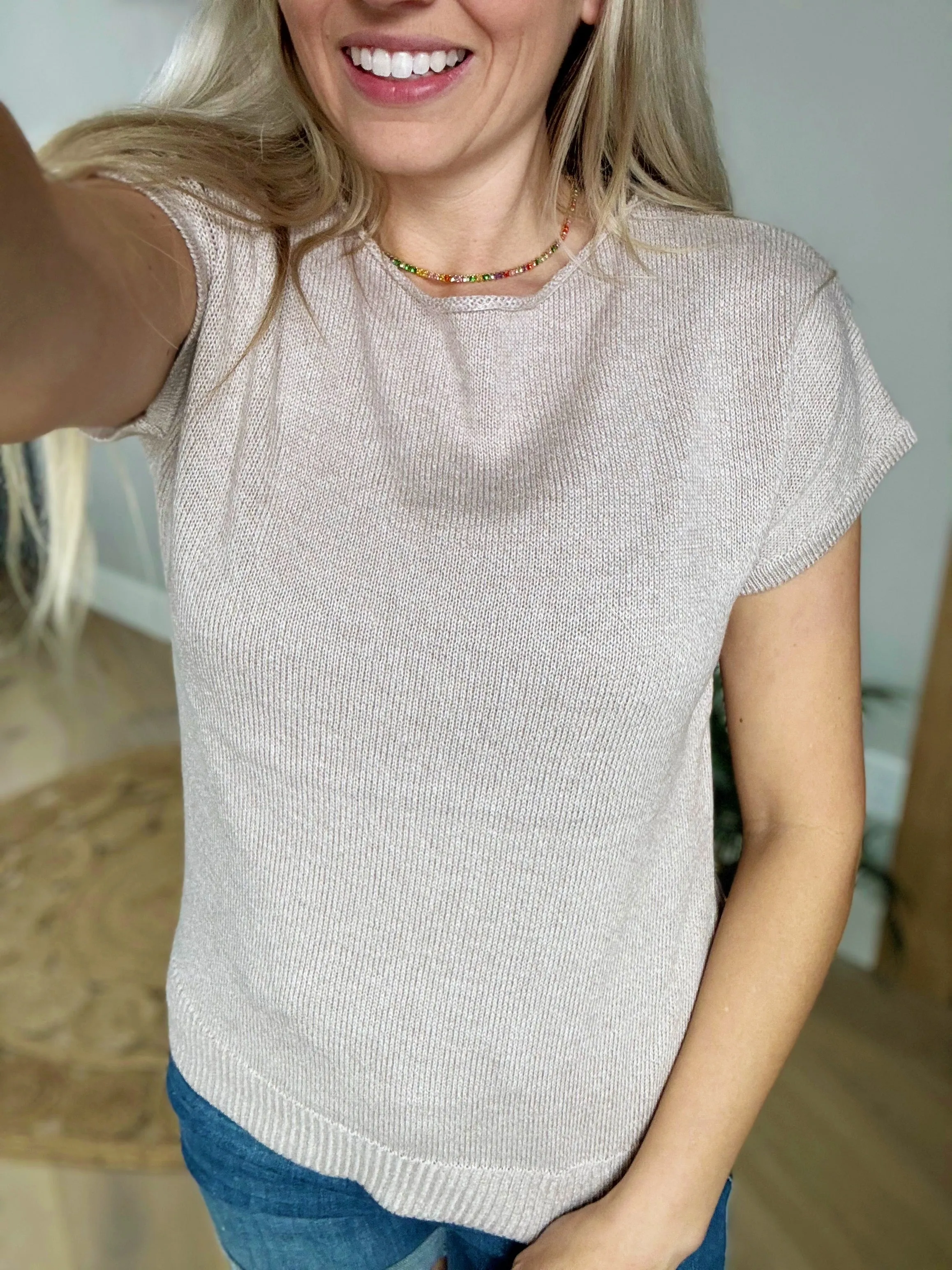 Moments Short Sleeve Sweater in Taupe (SALE)