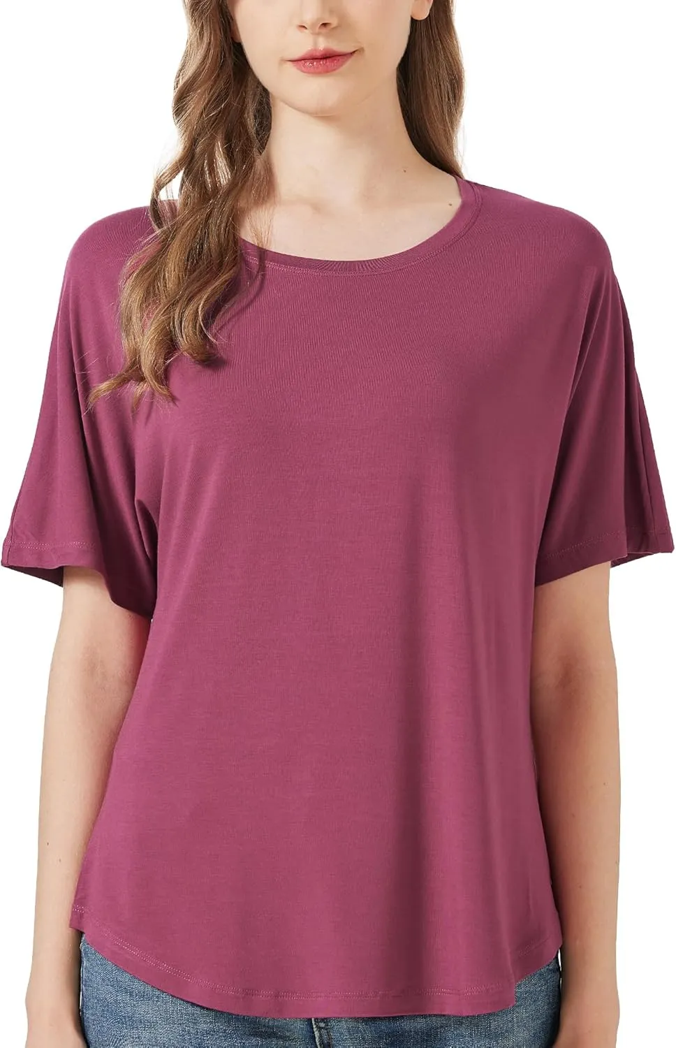 netdraw Women's Ultra Soft Bamboo Viscose Dolman Top Loose Fit Trendy Casual Lounge Short Sleeve Pajama Batwing T-Shirt