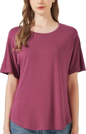netdraw Women's Ultra Soft Bamboo Viscose Dolman Top Loose Fit Trendy Casual Lounge Short Sleeve Pajama Batwing T-Shirt