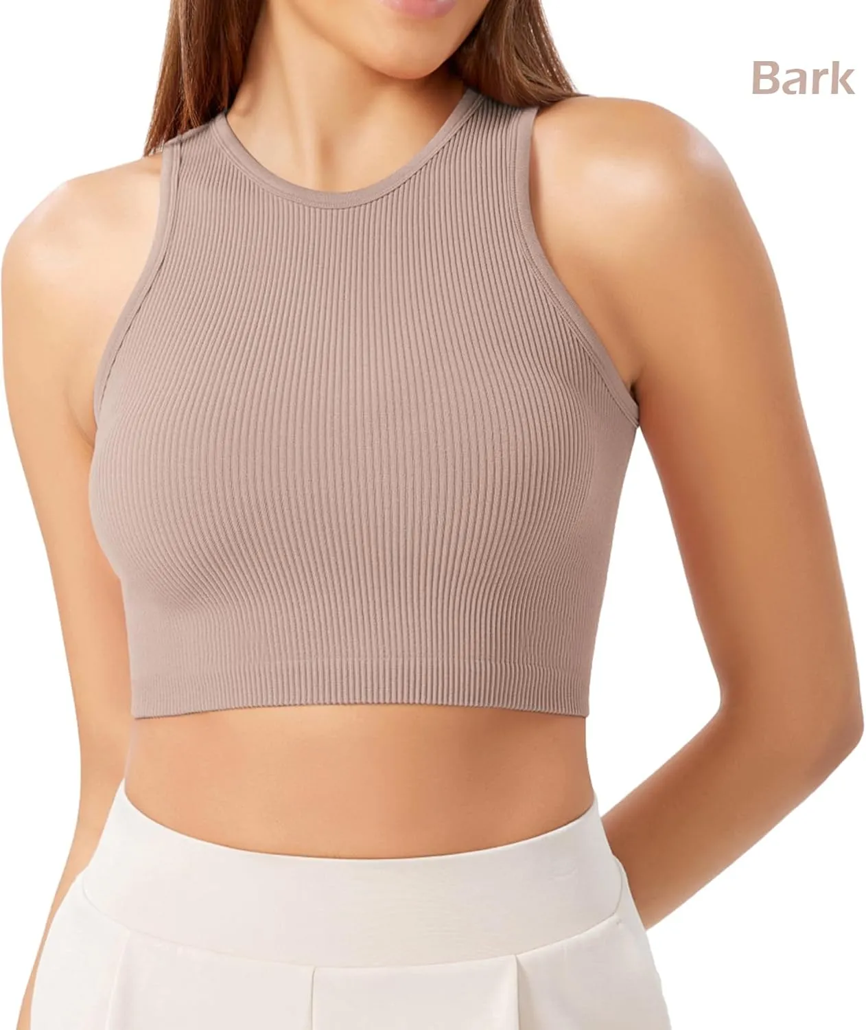 ODODOS 3-Pack Seamless Crop Tank for Women Ribbed Soft High Neck Cropped Tops