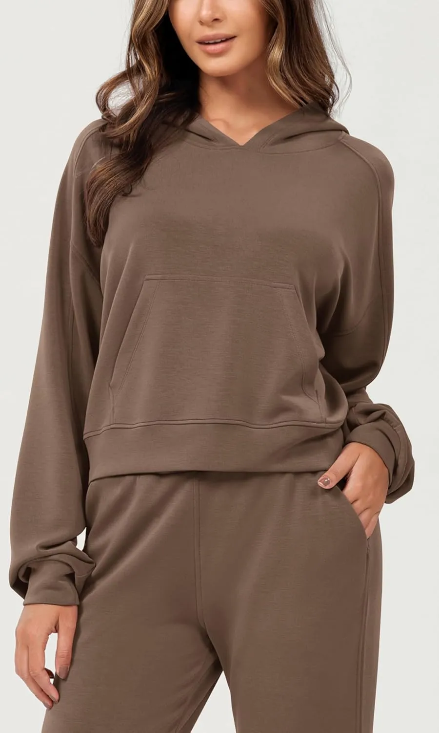 ODODOS Modal Soft Long Sleeve Cropped Hoodie for Women Oversized Pullover Sweatshirts with Pocket