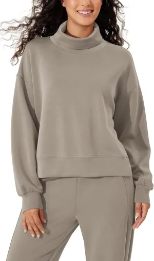 ODODOS Modal Soft Split Hem Turtleneck Sweatshirts for Women Long Sleeve Casual Pullover Top