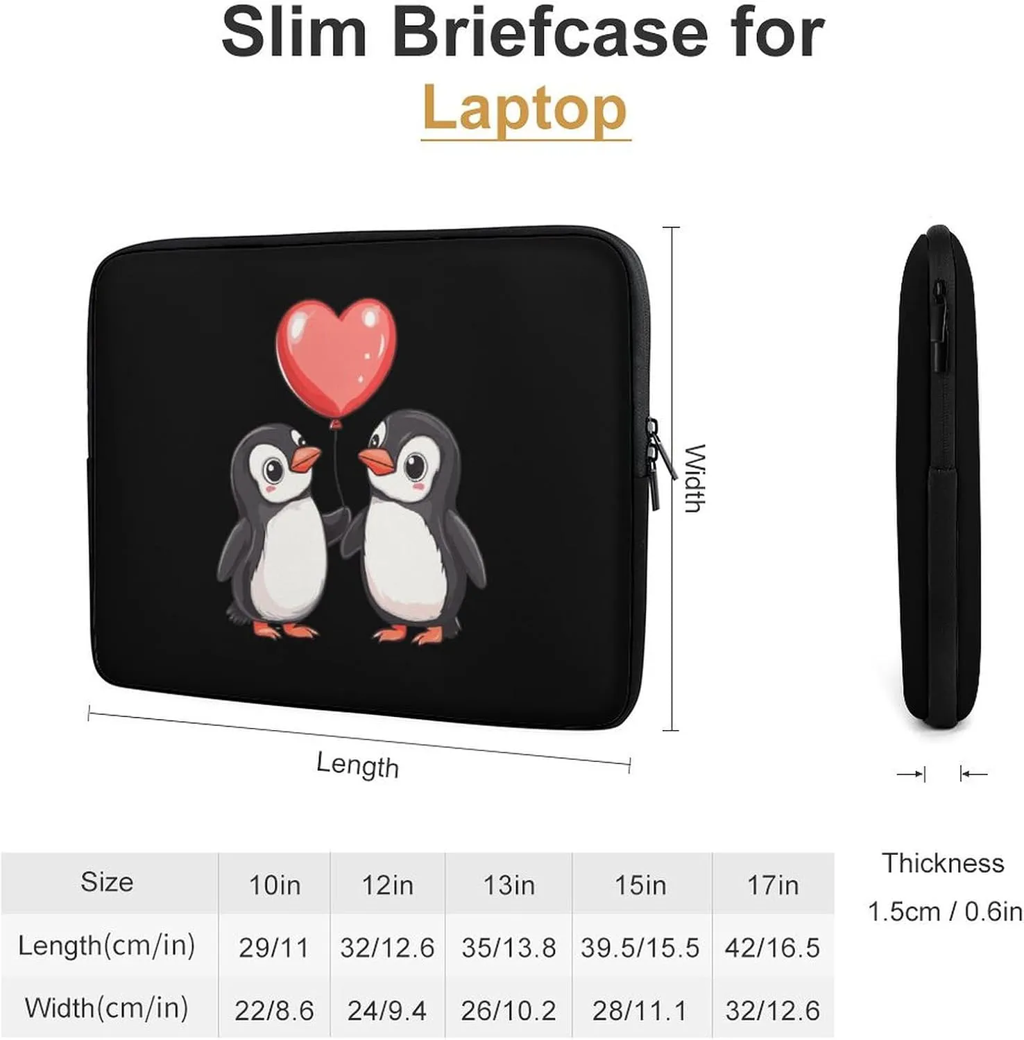Penguin Valentine Laptop Case Sleeve Bag 10inch Durable Shockproof Protective Computer Carrying Cover Briefcase
